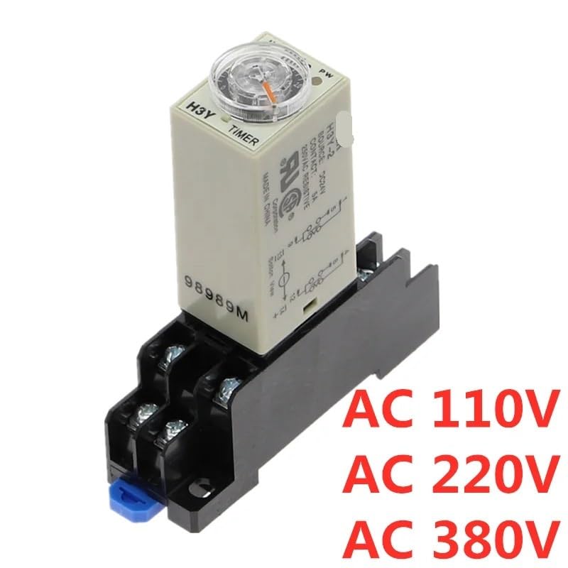Timer DPDT con manopola girevole e ritardo di accensione da 0 a 10 minuti, 380 V AC, relè tempo H3Y-2 con base di presa.