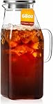 Paquet de 2 68oz Pitcher en verre Borosilicate avec couvercle et poignée, 2L Carafe résistant à la chaleur avec double filtre Spout pour chaud & Boissons froides, thé glacé, café et jus