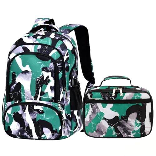 Image of Ladyzone Camo School Backpack Lunch Box Set Lightweight Schoolbag Travel Camp Outdoor Daypack