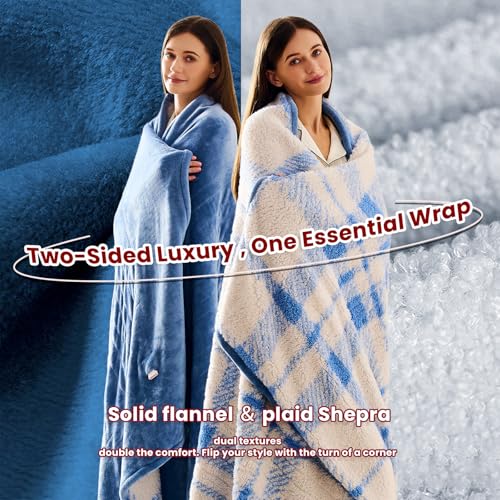 JKMAX Heated Electric Blanket Full Size - 72"x84" Flannel Heating Blanket with 10 Heating Levels & 5 Time Settings Over-Heat Protection, Winter Warmer for Adults with ETL Certification(Light Blue)