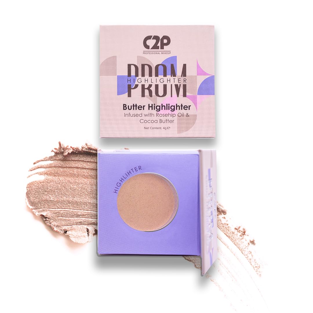 C2P Pro Prom Butter Cream Highlighter – Rose Gold, 4g | Radiant Glow for Face & Eyes Makeup | Highly Pigmented, Smooth & Blendable | Travel-Friendly | Infused with Rosehip Oil & Cocoa Butter
