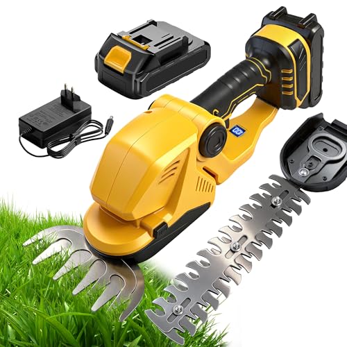 KingSom Taille Haie Batterie, Taille-Herbes sans Fil avec Batterie 21V et Chargeur, 2 Lames, Cisailles à Gazon avec Afficheur Batterie, Taille Haie Électrique Tête...