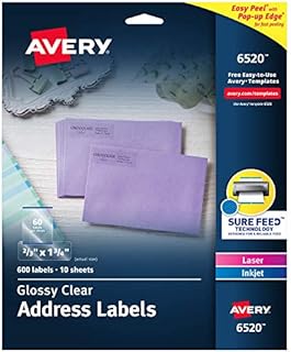 Avery Glossy Crystal Clear Return Address Labels for Laser & Inkjet Printers, 2/3