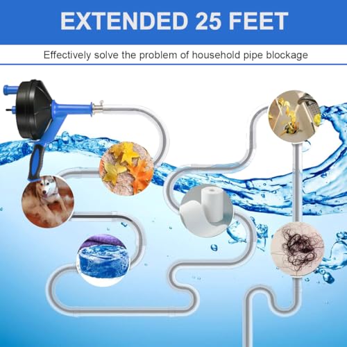 Drain Auger, Clog Remover with Drill Adapter, 25 Feet Flexible Plumbing Snake Use Manually or Powered for Kitchen, Bathroom and Shower Sink, Comes with Gloves (blue) by BACEYIOU - Image 7