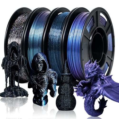 Image of YOUSU 3D Printer Filament Galaxy PETG Filament 1.75mm + /- 0.02mm,Glow in The Dark Laser Chameleon Series 3D Printing Filament Bundle,Multi Color Filament 250g X 4 Color Pack