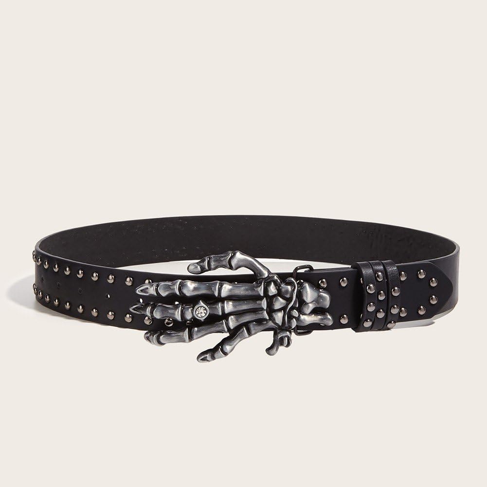 Mens Belt Leather Skull Hand Buckle Belt Waist Band Decorative