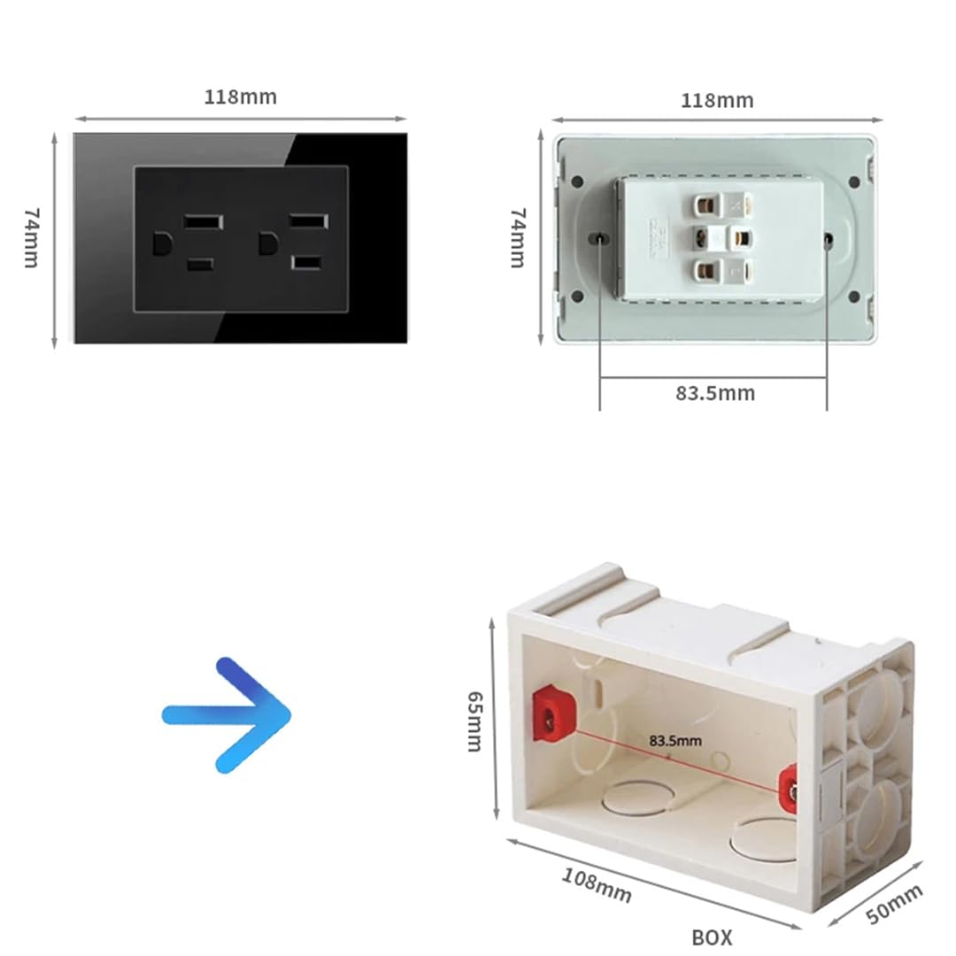 Modello 118 Reset Presa Elettrica Da Parete In Vetro Nero USA Con Interruttore A LED, Indicatore Di Ricarica USB 15A 220V 118X74mm