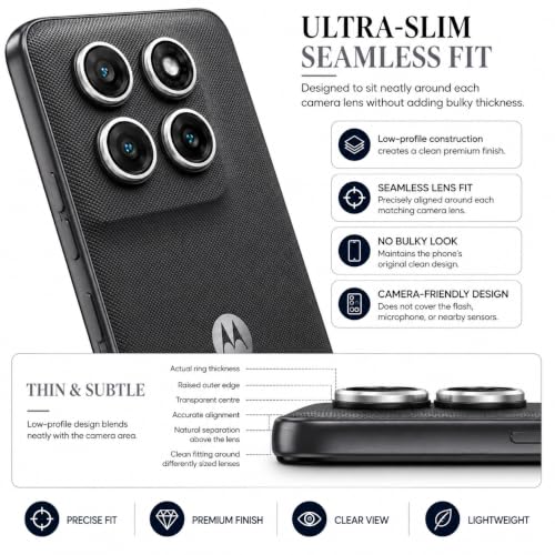 Image of ArmourPro Camera Rings Tempered Glass for Motorola G77 Power, Tough HD Individual Aluminum Alloy Rings 9H Camera Cover, Scratch-Resistant,Camera Lens Protection| Silver, 1 Pack