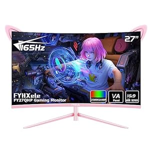 FY27QHP Pink Monitor 27 Inch Curved Gaming 165Hz – Support 144Hz 1800R 1ms QHD 2560 x 1440P VA Screen, Built-in Speakers, AMD Free-Sync, HDMI, DP, USB, AUX, Tilt Adjustable