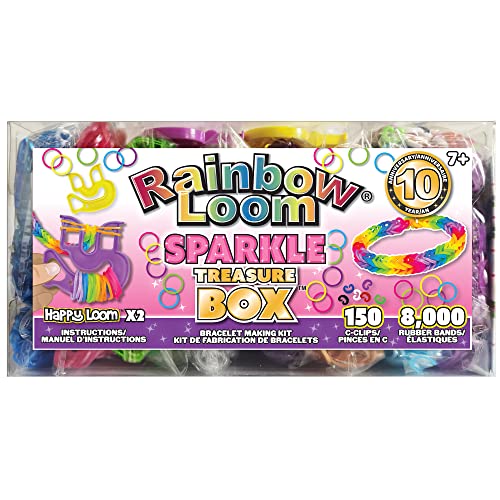 Rainbow Loom® Treasure Box Sparkle Edition, 8,000 Rubber Bands in 8 Different Sparkly Colors, and a BONUS of 2 Happy Looms, Great Activities for Boys and Girls 7+