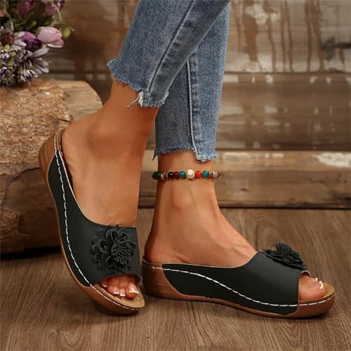 Womens Comfortable Orthopedic Wedge Sandals Open Toe Mid Heel Platform Low Slides Ladies Dressy Slipper Slip-on Slipper Flower Hollow Platform Slides Beach Shoes4