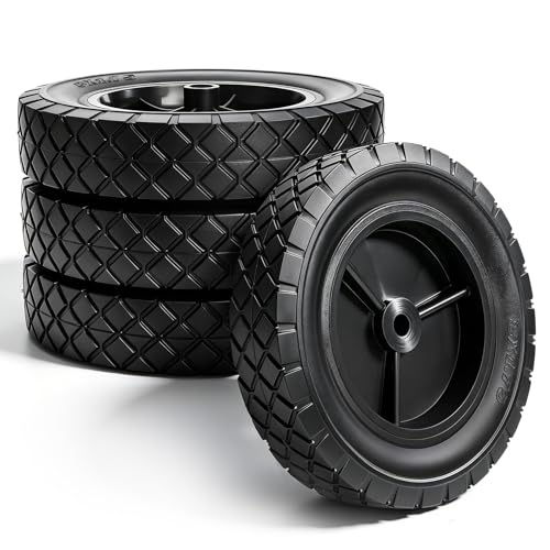 Covzoe 4 Pack 8 Inch Solid Rubber Tire Universal Hand Truck Replacement Wheel 1/2-Inch Axle Hole Lawn Mower Wheels for Cart Trolley Dolly