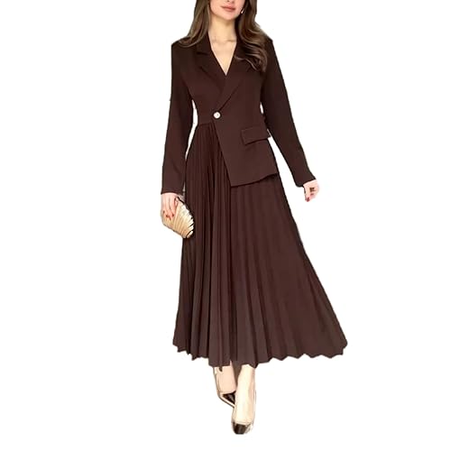 Long Sleeve Dress for Women Solid Color Bottons Pockets Jacket