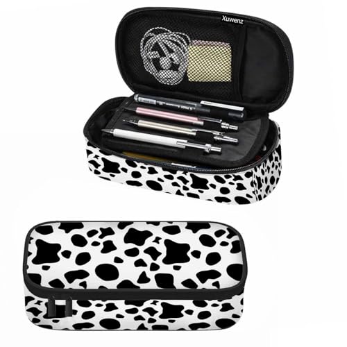 Image of Black White Cow Pencil Case Cow Spots Animal Fur Creative Arts Pencil Bag Pen Markers Pouch Holder Organizer for Boy Girl School Students
