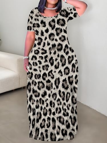 Image of Plus Size Maxi Summer Dress for Women Vacation Outfits Round Neck Long Loose A Line Dress