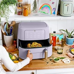 Beautiful 9 QT TriZone Air Fryer with Touch-Activated Display, 1700W, Dual Baskets, Non-Stick, Dishwasher Safe, Large Capacity by Drew Barrymore (Lavender) Beautiful 9 QT TriZone Air Fryer with Touch Activated Display 1700W Dual Baskets Non Stick Dishwasher Safe Large Capacity by Drew Barrymore Lavender