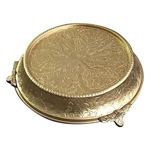 GiftBay 16 inch Round Tapered Gold Wedding Cake Stand, Hand Crafted, Embossed, Durable Build Cover