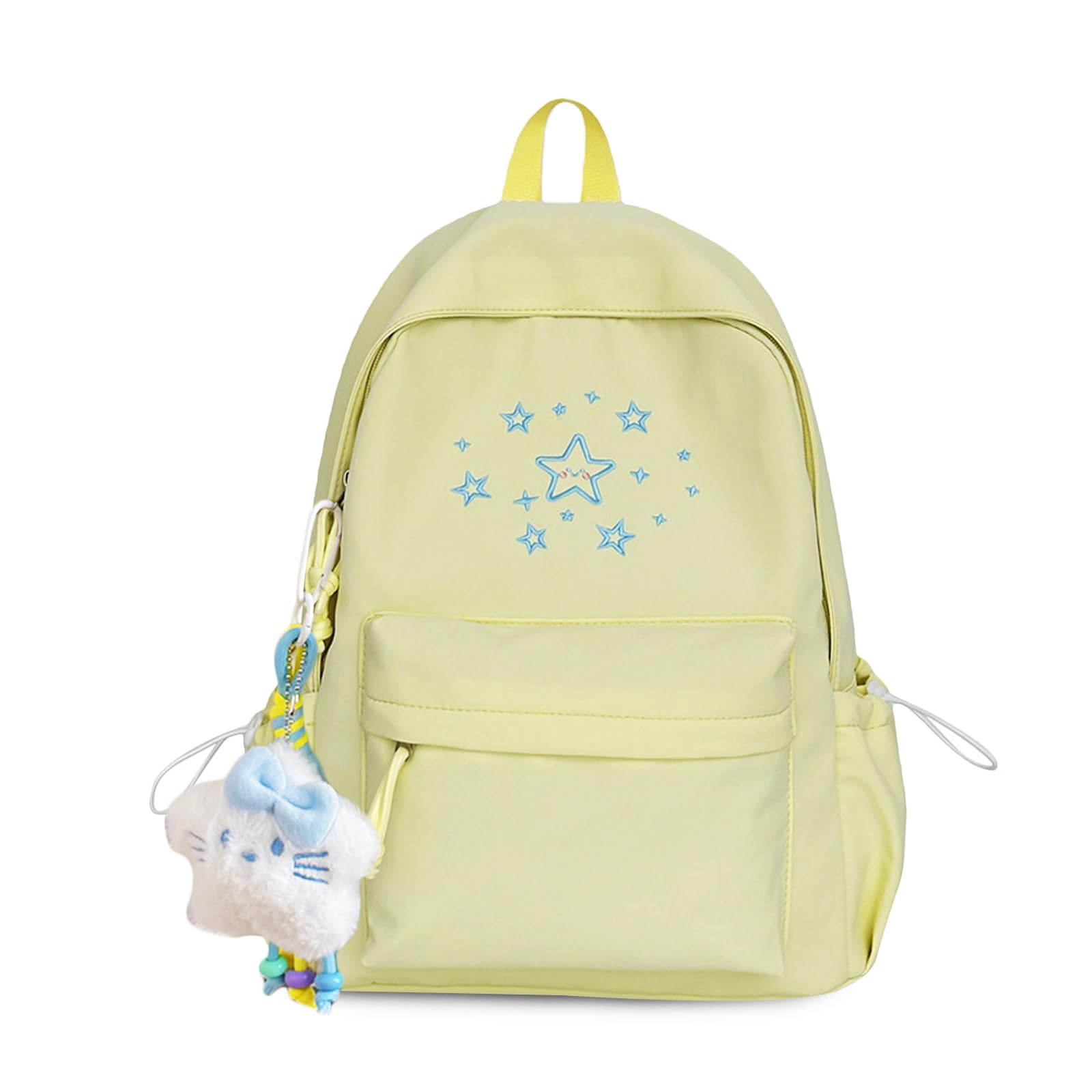 FANDARE Zaino Scuola Ragazza con Ricamo a Stelle e Portachiavi di Peluche | Leggero Ragazzo zainetti università 15,6 Pollici PC Impermeabile Multicolore Stile per Lavoro Viaggio Giallo