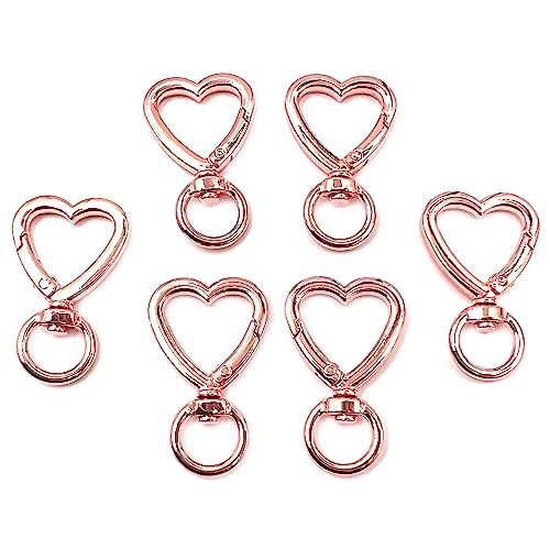 YIXI-SBest 6 Pcs Rose Gold Heart Shape Swivel Buckles Trigger Spring Keyring Buckle, Clasps Hooks Keychain Ring Buckles Fashion Clips for Keychains, Bag, Purse and Handbag (11mm, Heart Shape-1)