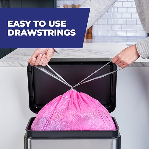 Image of Hefty Ultra Strong 13 Gallon Trash Bags, Tall Kitchen Trash Bags 13 Gallon Size, Resist Leaks, Punctures, and Rips, Continuous Odor Control, Pink, Fabuloso Watermelon Scent, 110 Bags