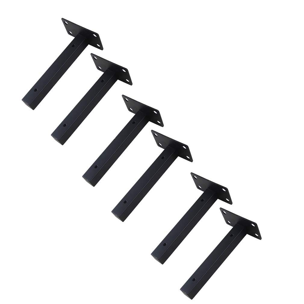 Industriale Moderno Angolo Retto Staffa per Mensola,Metallo Decorativo Staffe per Mensole,Addensare Ferro Triangolo Scaffali Galleggiante,Nascosto Supporto Console Nero (15cm/5.9in,6 Pcs)