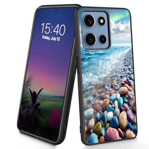 Bxgolkgd Designed for Motorola Moto G Power/Play 2025 6.8 inch Case,Slim Soft TPU Silicone Shockproof Anti Slip Protective Cover,Aurora Beach Pebble Wave