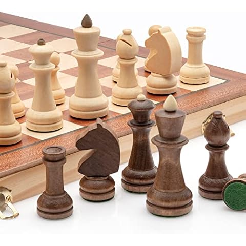 Juego de ajedrez Plegable de Madera de 38 cm con Piezas de ajedrez Staunton Cover
