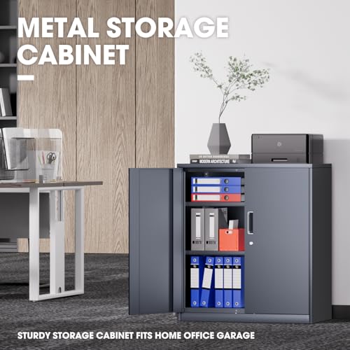 Image of DNA Motoring Metal Storage Cabinet, 36'' Locking Cabinet with 2 Doors and 2 Adjustable Shelves, Metal Cabinet Heavy Duty Utility Cabinet for Garage,Office,Home,Gym, Gray, TOOLS-00631-GY-GY