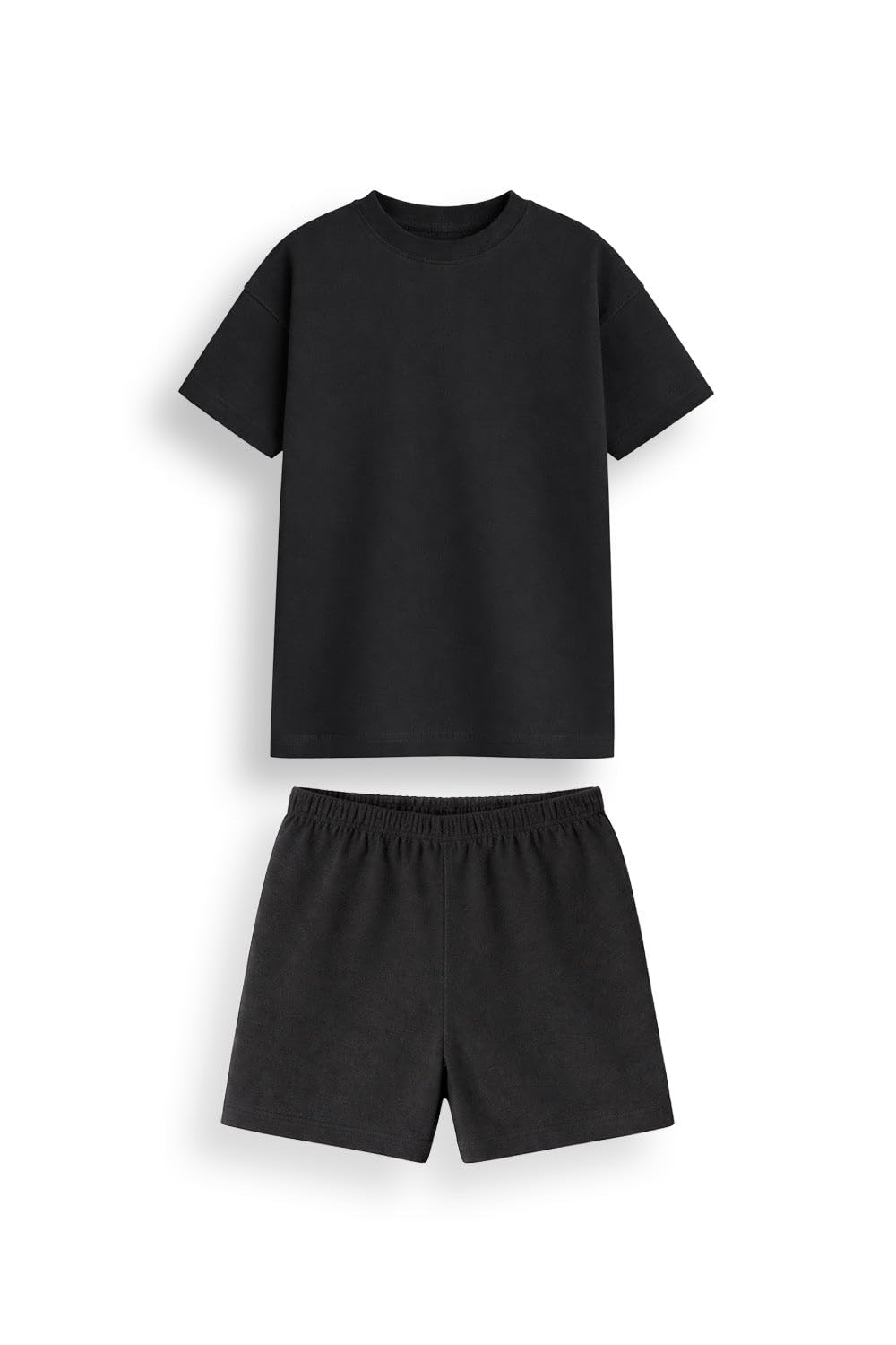Brand Threads Kids Unisex Short Pyjama Set Plain Cotton Blend Short Sleeve Top and Shorts Summer Sleepwear in Four Colours for Boys and Girls Ages 3 to 12 Years Grey