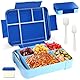 WECUTE Brotdose Kinder mit Fächern, 1330ml Jausenbox inkl. Besteck, Auslaufsicher Bento Box, Lunchbox Kinder, Vesperdose für Kindergarten & Schule,Mikrowellen (Blau)