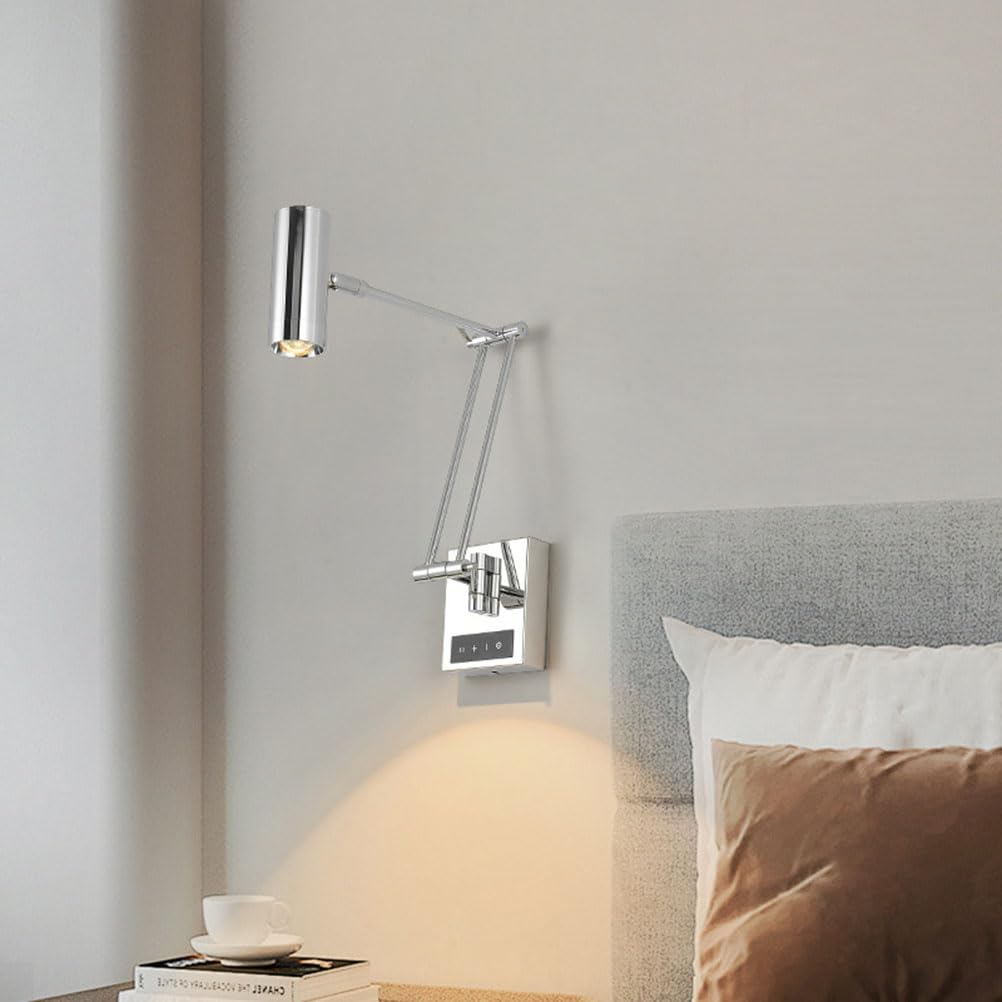 AoLa Chrom Wandlampe mit Schalter Touch Dimmbar Wandleuchte Verstellbare Schwenkarm Wandstrahler 3000K-6000K Nachttischlamp Wand Leselampe Modern Wandbeleuchtung für Schlafzimmer Wohnzimmer Studie