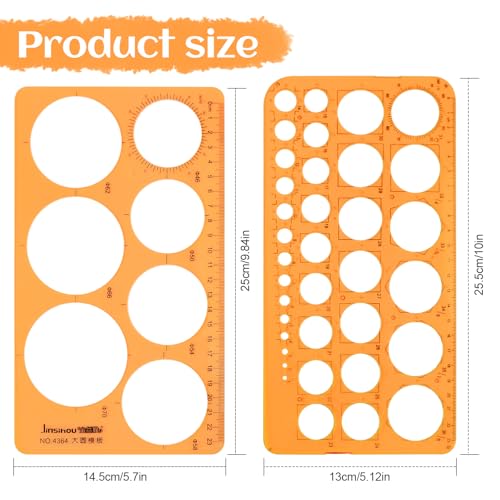 DRERIO 2 Stk Kreisschablone zum Zeichnen Kreis Lineal zum Malen, Rundes Lochlineal Kreis Schablone Vorlage,Lochschablone Kunststoff Geometrische Schablonen,für Lernen, Entwerfen, Schule, Büro(orange)