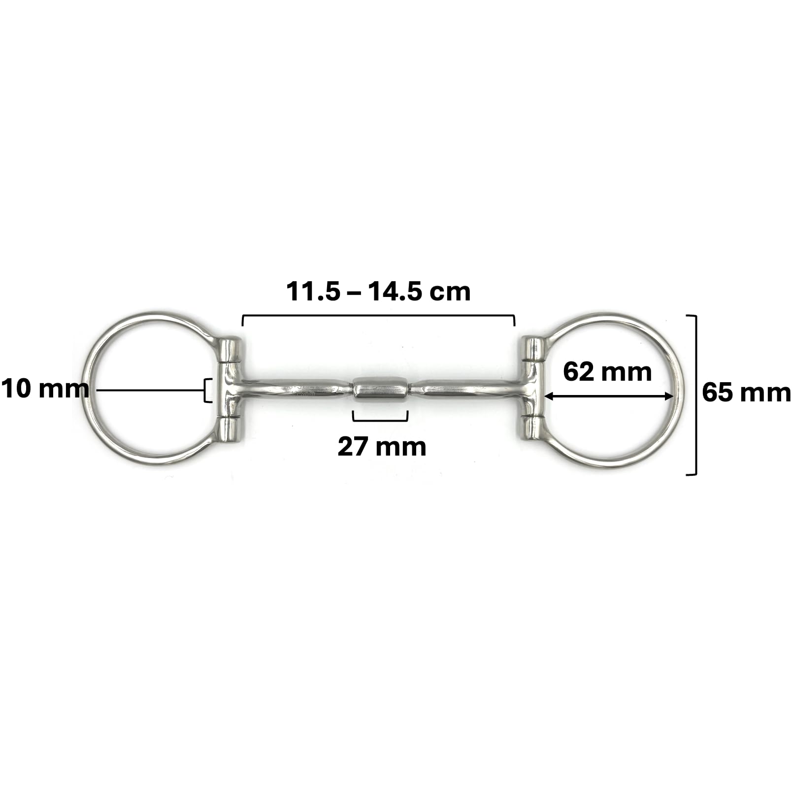 ES0261 JW Gebiss Westerngebiss D-Ring D-Trense Doppelt Gebrochen mit Roller aus Edelstahl Gebissstärke 10 mm (13.5 cm)