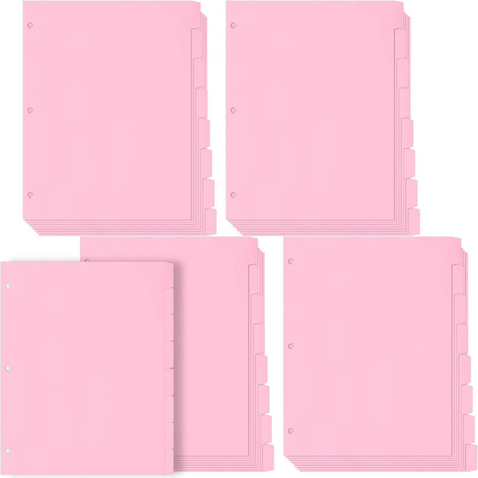 12 Sets Pink 8 Tab Dividers for 3 Ring Binder, Paper