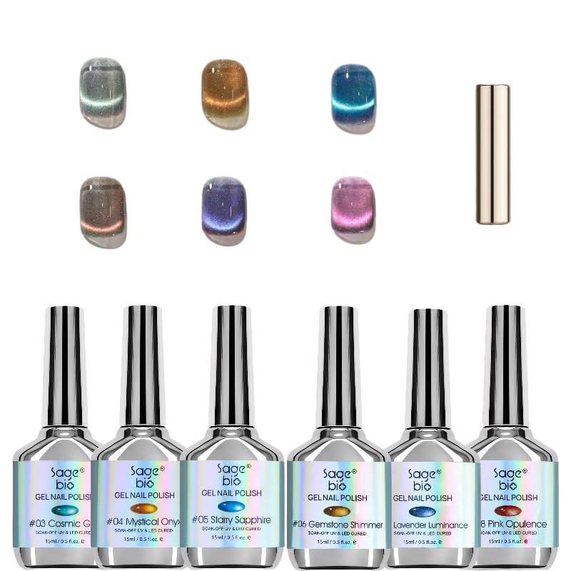Cat Eye Gel Nail Polish Set (6 x 15ml Bottles), Magnetic Gel with 4-Week Long Wear, UV/LED Cured, Stunning Magnetic Designs for DIY Manicures, 07