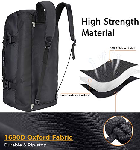 Ubon 65L Travel Duffel Bag Water Resistant Backpack with Adjustable Straps Black
