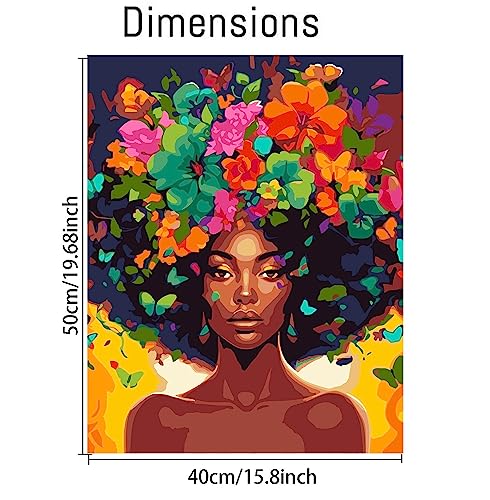 Image of Clendo DIY African Woman Paint by Numbers for Adults Canvas, Flowers and Girl Paint by Number Kits on Canvas - Frameless Oil Painting Kits Arts and Crafts for Home Decor Present 16x20 inch