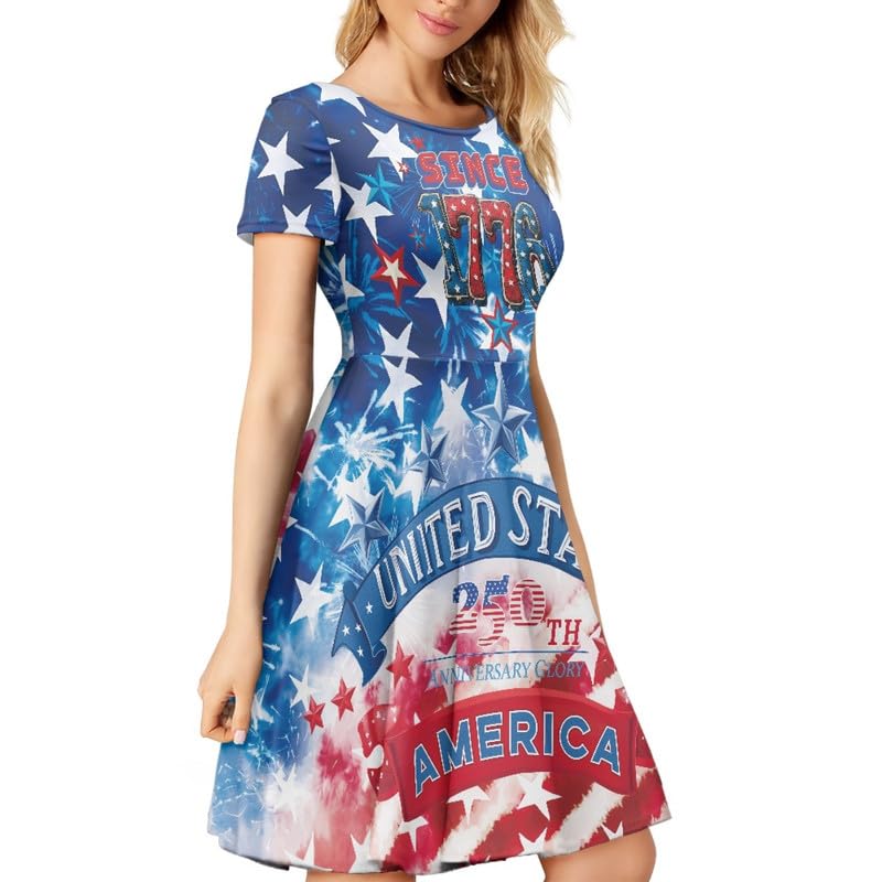 Image of Irisjudy T Shirt Dress for Women Short Sleeve Girls Short Sleeve Dress Plus Size, O Neck Knee Length Midi Dress for Ladies