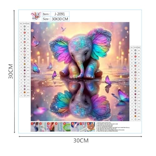 Miniatura 2 de Xuiiosookp 5d Diamond Painting Adultos, Pintura De Diamantes 5d Diy, Diamond Art Cuadros Diamantes, Punto De Cruz Diamante Dibujos Con Diamantes Para Decoración Hogar, 30 X 30 Cm Pequeño Elefante