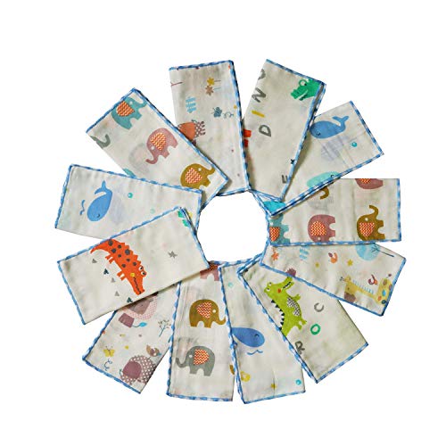 Image of Muslin Baby Washcloths Set(12-Pack), Natural Cotton Infant Bath Towel, Soft Toddler Face Towel Gift Registry Newborn Baby Shower,9x9 Inches, Animal World (Square)