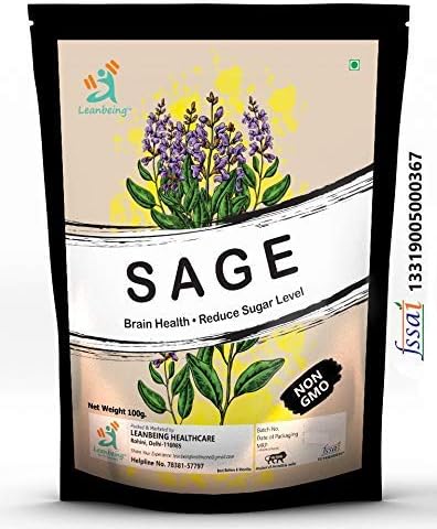 Leanbeing 100Gms Dried Sage Leaves for Tea (Whole) | Smudge Smudging | Energy Reiki | Removes Energy Blocks.