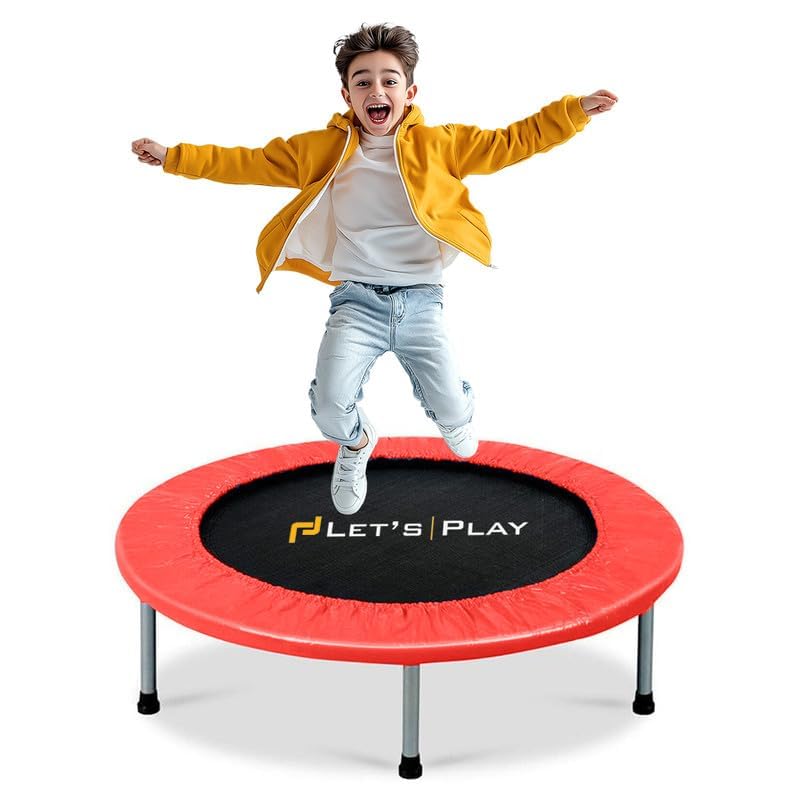 Image of LET'S PLAY Trampoline Jumping Trainer for Kids and Adult, 40 INCH Rebounder Trampoline with Metal Springs and Padding for Indoor and Outdoor (Red)