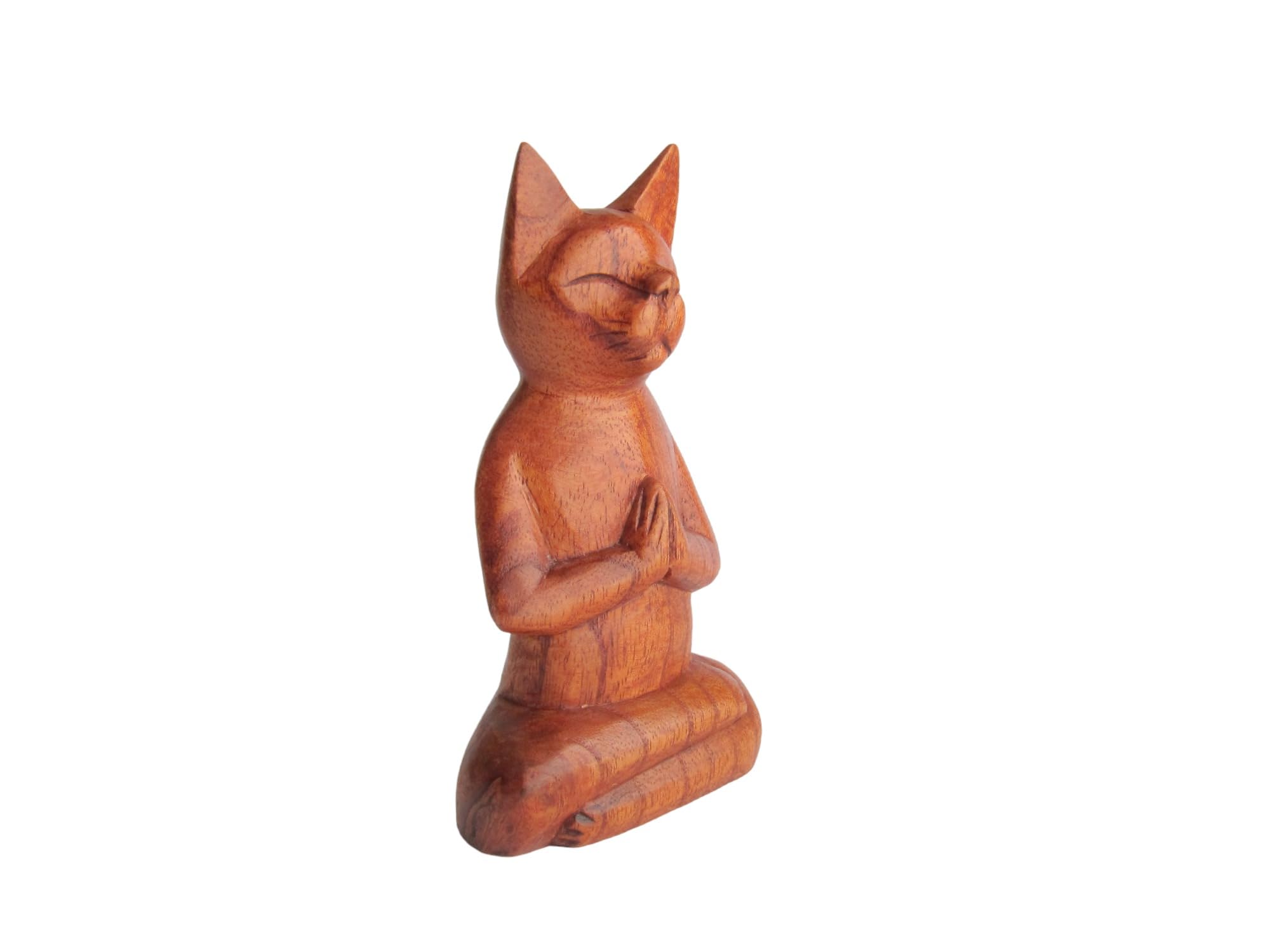 Brave Wings Wooden Hand Carved Small Animal ~ Meditating Cat ~ Ooak Ornament Sculpture Figurine Statue Unique Table Decoration Home Decor Gift For Christmas And Birthdays ~ 4355
