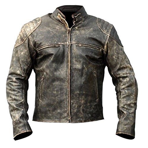 Men’s Vintage Distressed Leather Biker Jacket – Genuine Real Motorcycle Jacket – Retro Café Racer Style