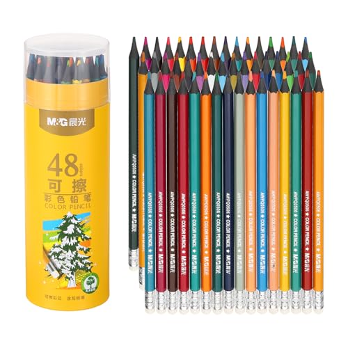Crayons de couleur effaçables M&G sans bois lot de 48 avec porte-crayon jaune pour dessin