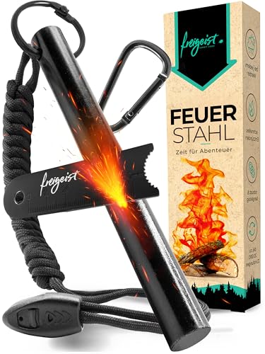 Der Feuerstahl Outdoor XXL I Mächtiger Feuerstein + Paracord Set, Extrem starker Funkenflug + Notfallpfeife, Magnesium Feuerstarter, Feuerstein Survival, Survival Ausrüstung, Outdoor Zubehör Survival