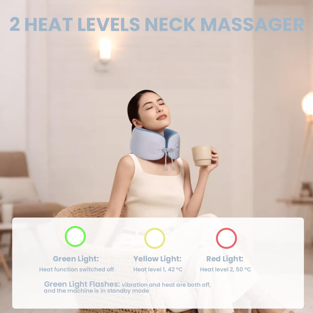 Nackenmassagegerät, Elektrisches Nackenmassagekissen mit 2 Wärmestufen und 3 Massagemodi, Wiederaufladbare Kabellose Nackenmassage für Flugzeug, Auto, Büro, Zuhause, Nackenschmerzen Linderung