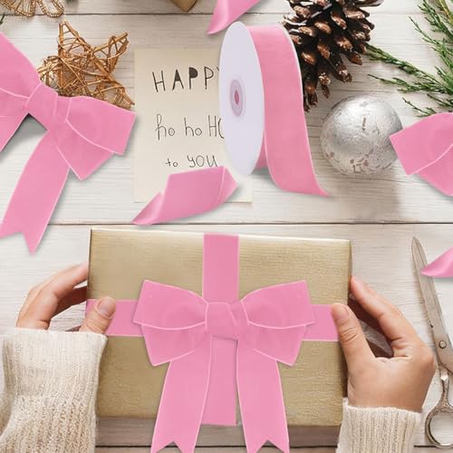 Image of Tsorode 10 Yards Black Velvet Ribbon 1 Inch for Christmas Tree,Velvet Christmas Ribbon for Gift Wrapping Crafts Bow Wreath Holiday Decorations (Pink, 1 1 /2 inch-10 Yard)