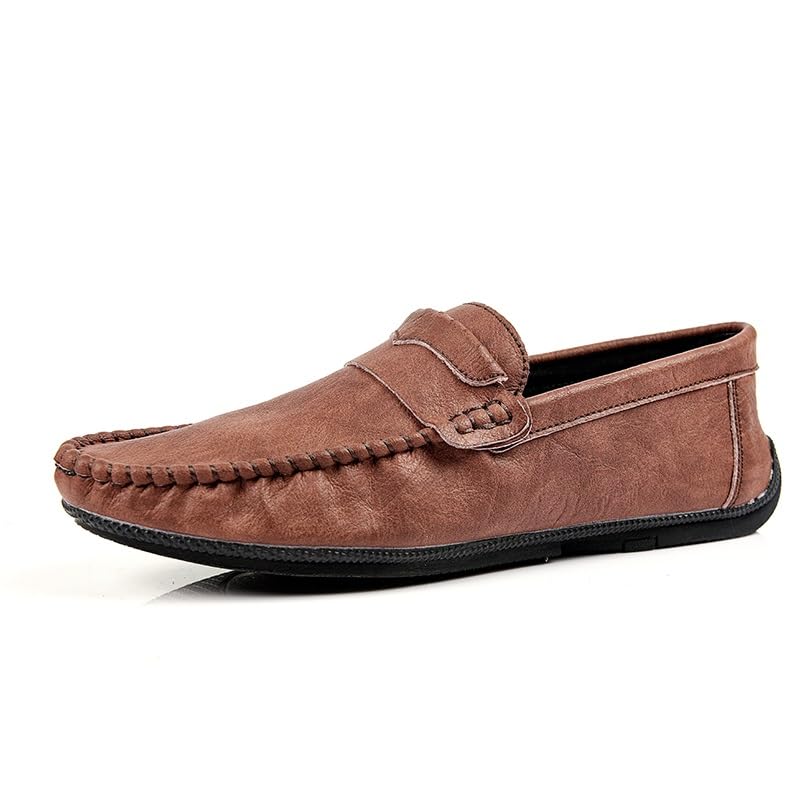 Men's Loafers Shoes Solid Color Round Toe PU Leather Flexible Slip Resistant Lightweight Classic Slip-ons