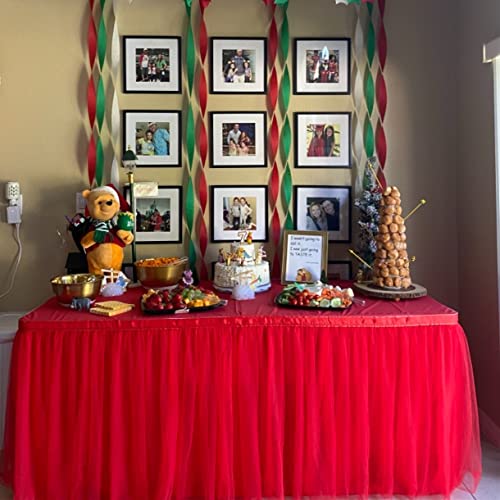 9Ft Red Tulle Table Skirt Christmas Tutu Table Skirts For Christmas Birthday Party Baby Shower Gender Reveal Bridal Shower Home Decor #TOP3